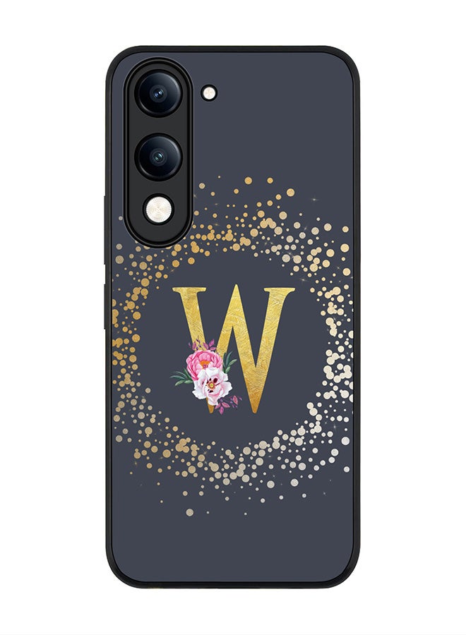 For vivo Y04 / Y29t 5G Case,Slim fit Camera Protection, Shockproof Thin Phone cover  - Custom Monogram Floral - W  (Grey )